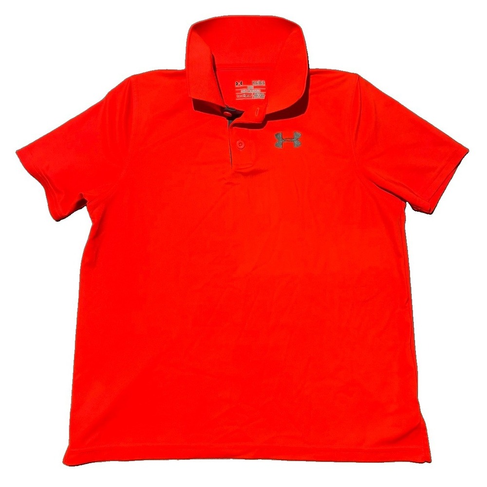 Youth Large Under Armour Pollo Loose Fit Shirt Orange Collared Button Up